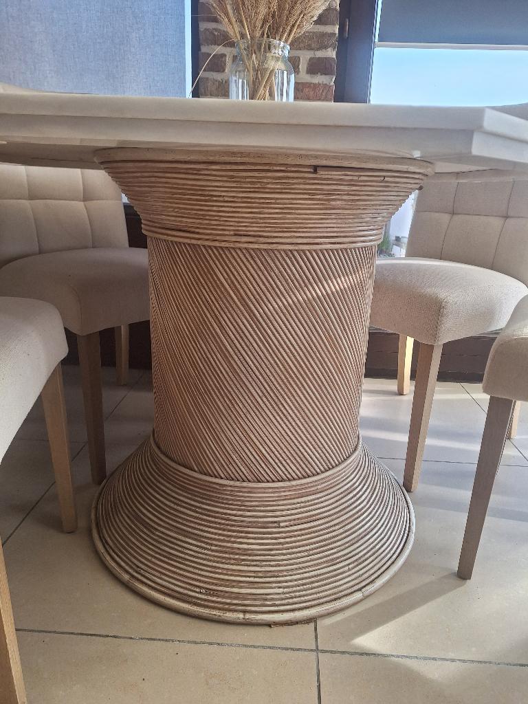 Rotan tafel met marmer blad, Ophalen, Gebruikt