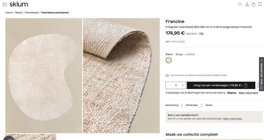 tapis, tapis en coton 250x290 cm, Maison & Meubles, Ameublement | Tapis & Moquettes, Crème, 200 cm ou plus, 200 cm ou plus, Comme neuf