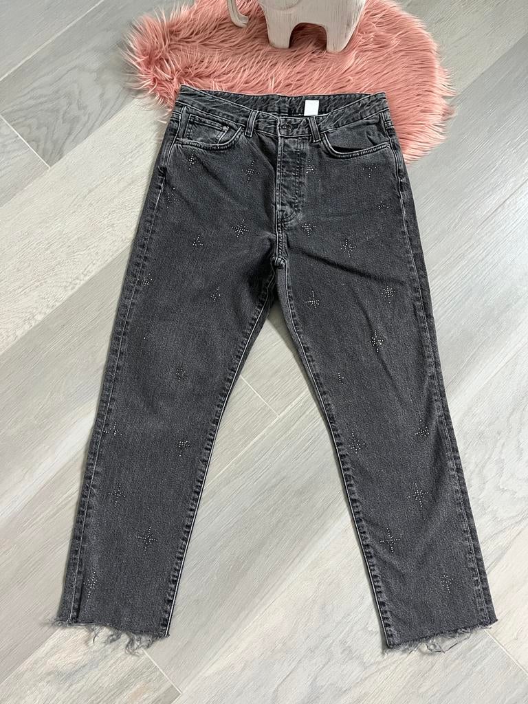 Grijze jeans met pareltjes, Kleding | Dames, Ophalen of Verzenden, Zo goed als nieuw