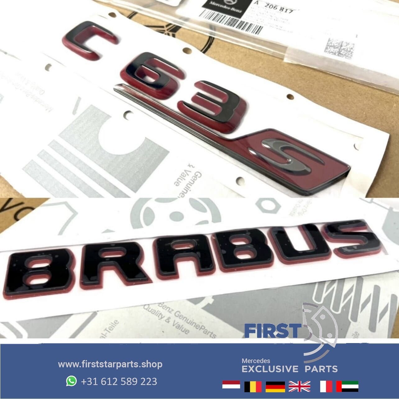 W206 C63 C63s BRABUS ROCKET LETTERS ZWART / ROOD LOGO ACHTER, Arrière, Utilisé, -, -