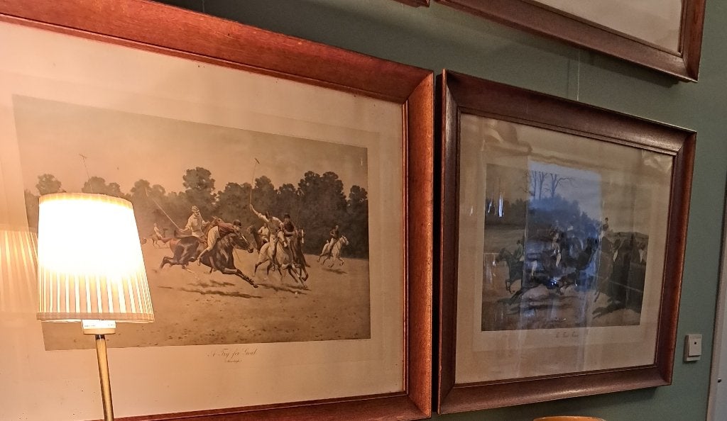 4 kaders met verschillende prenten met polo paardensport, Ophalen, Gebruikt, 50 cm, Met glas