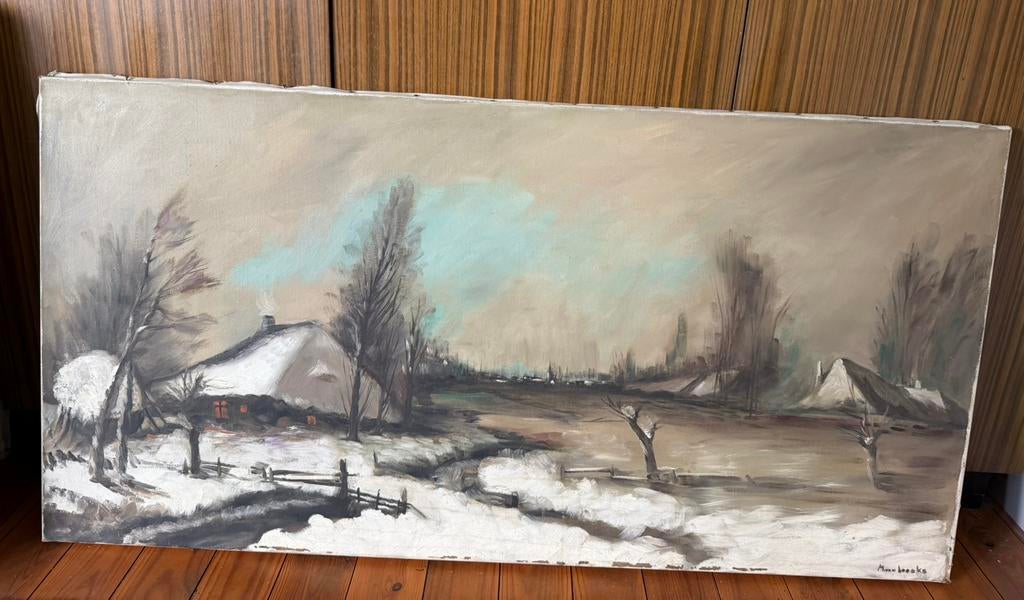 Schilderij (80x40 cm) - winterlandschap - olie op doek, Enlèvement