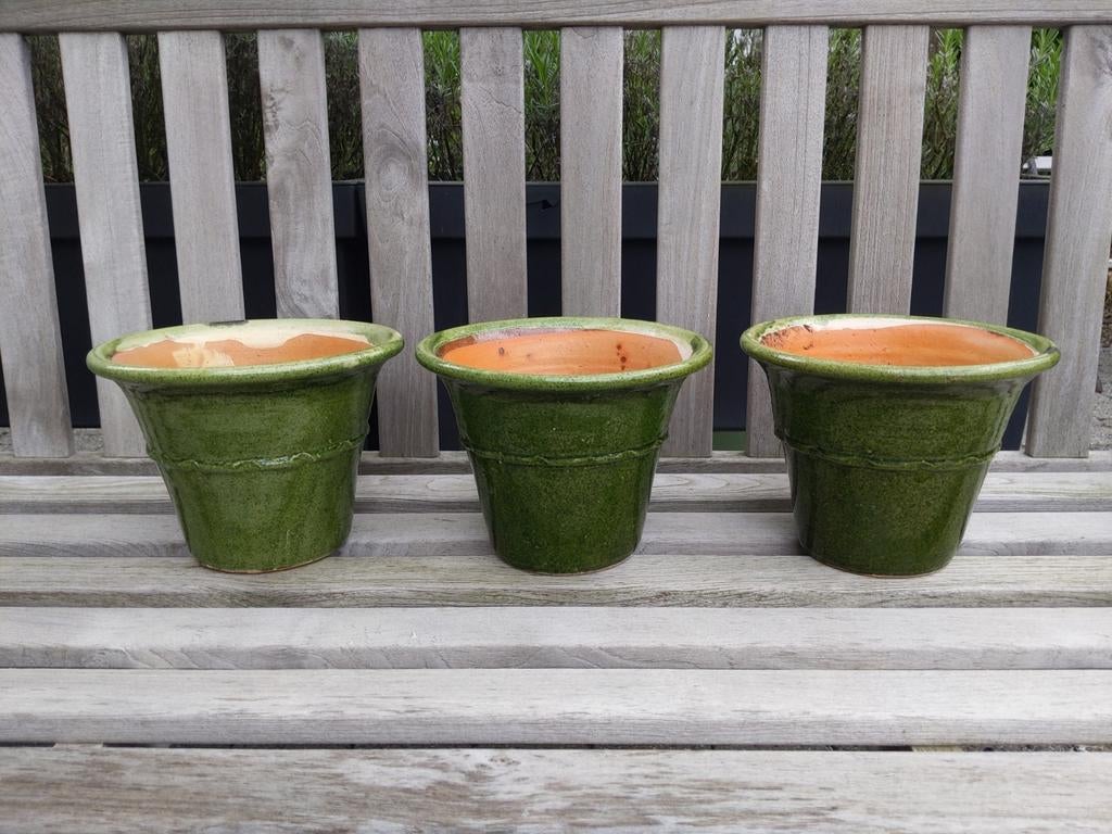 Lot de 3 pots de fleurs en céramique verte, Enlèvement