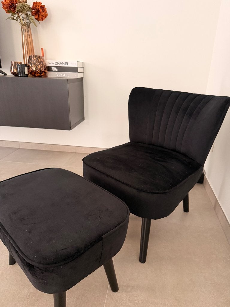 Fauteuil met poef, Ophalen, Gebruikt, Minder dan 75 cm, Stof