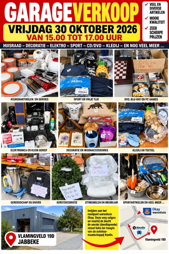 Garageverkoop in Jabbeke, Ophalen