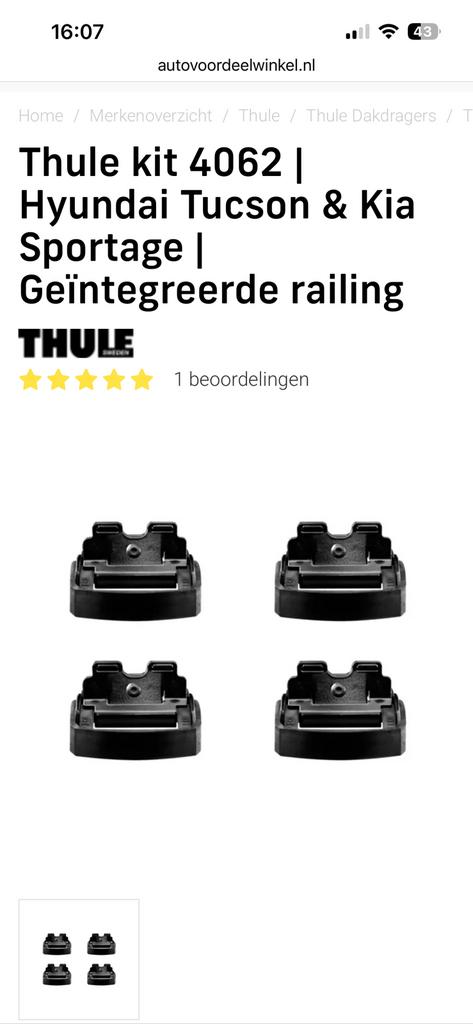 Thule kit 4062 | Hyundai Tucson & Kia Sportage, Auto diversen, Dakdragers, Ophalen, Zo goed als nieuw