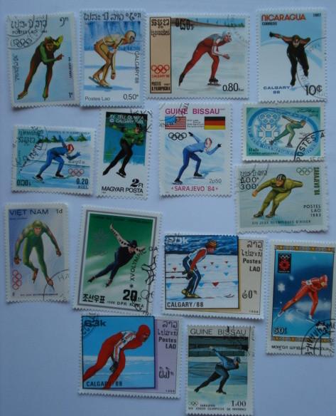 Timbres-poste LOT de 15 patins de vitesse olympiques d'hiver, Envoi, Affranchi, Sport