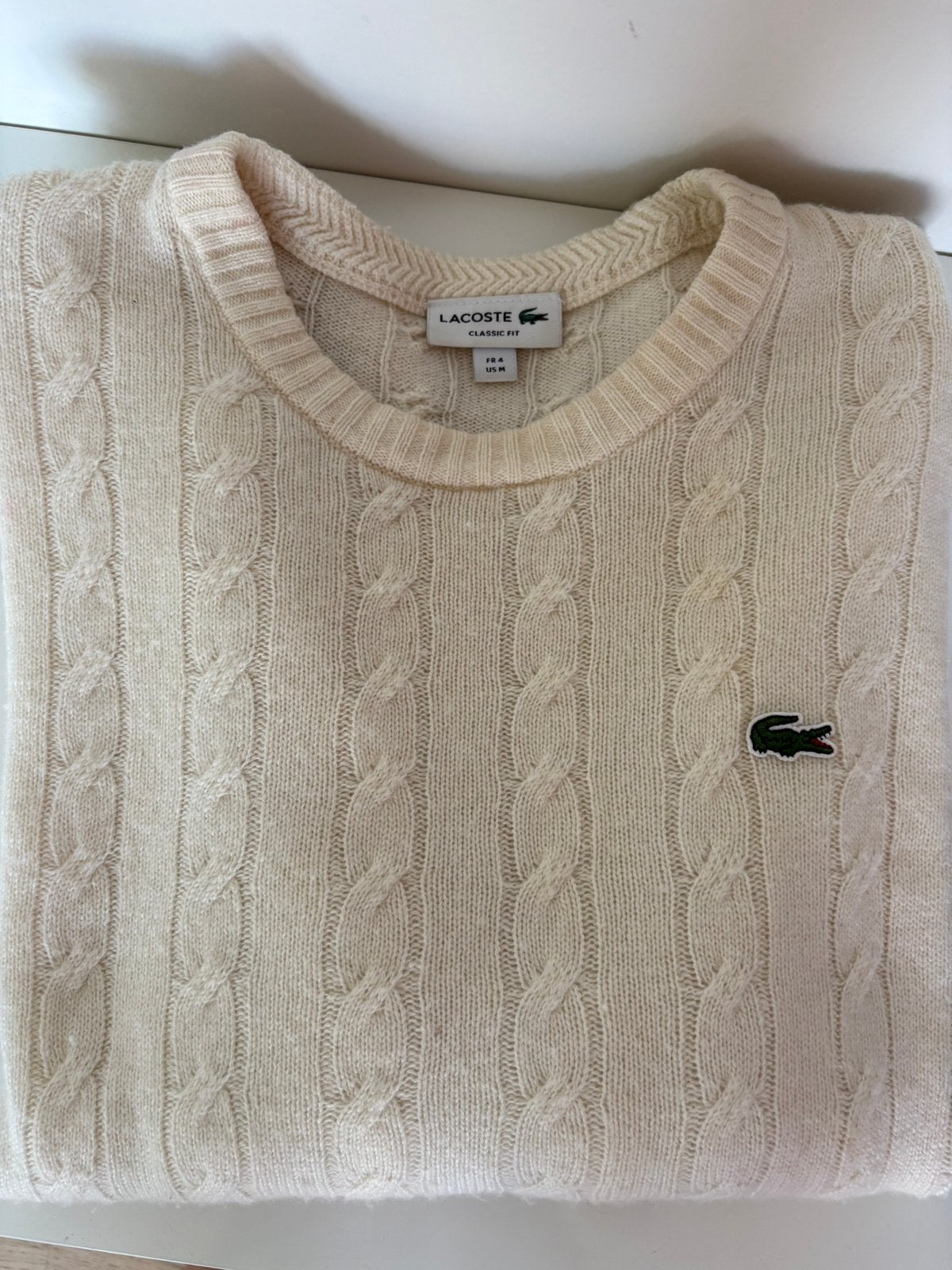 Pull en laine Lacoste taille M, Enlèvement ou Envoi, Porté, Taille 48/50 (M), Blanc