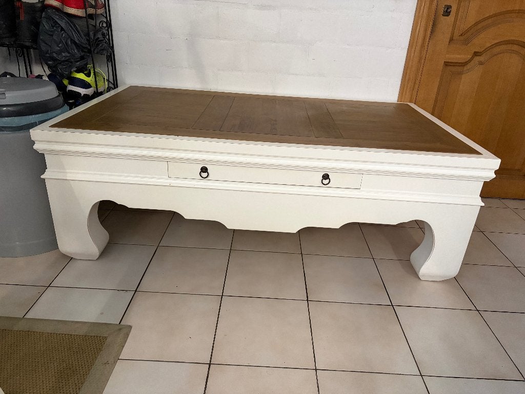Table basse - blanche avec feuille de chêne, Maison & Meubles, Tables | Tables de salon, 50 – 75, 150 à 200 cm, Enlèvement, Utilisé