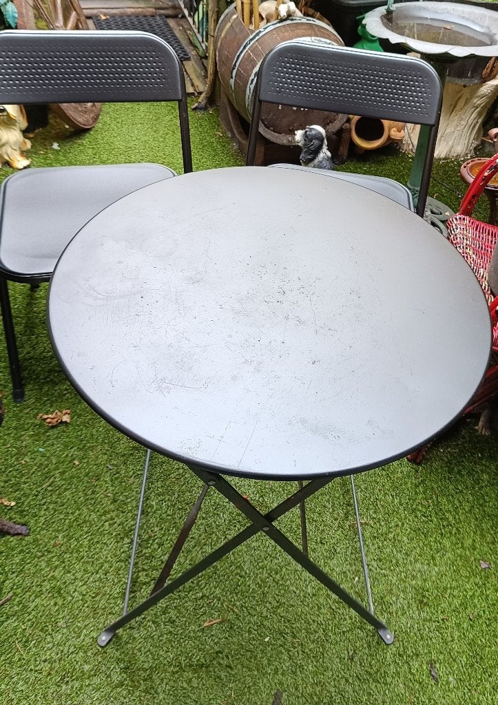 Metalen tuin set, tafel + twee stoelen te koop., Tuin en Terras, Ophalen, Gebruikt