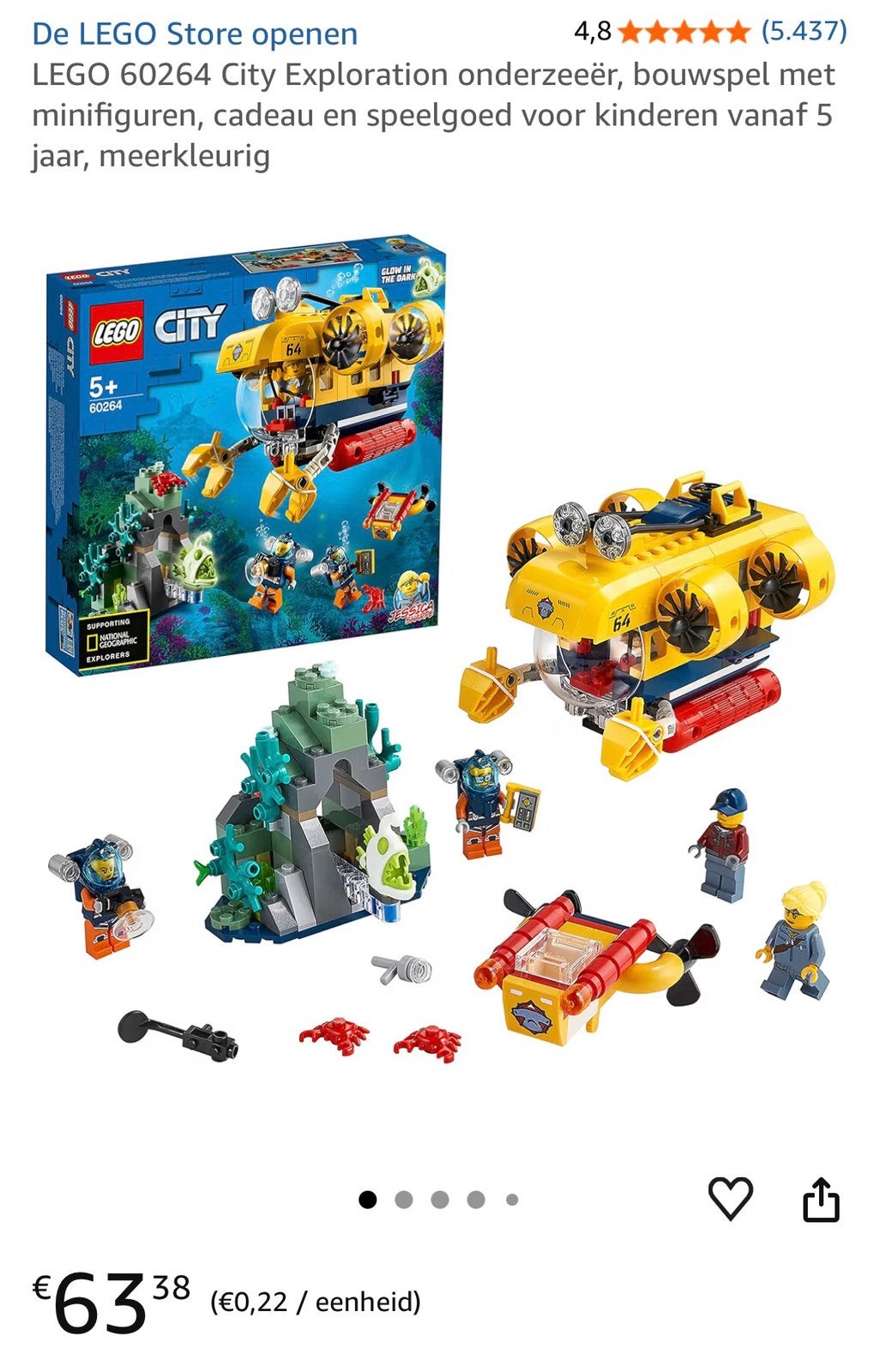 Lego city verkenningsduikboot 60264, Ophalen, Zo goed als nieuw, Lego, City