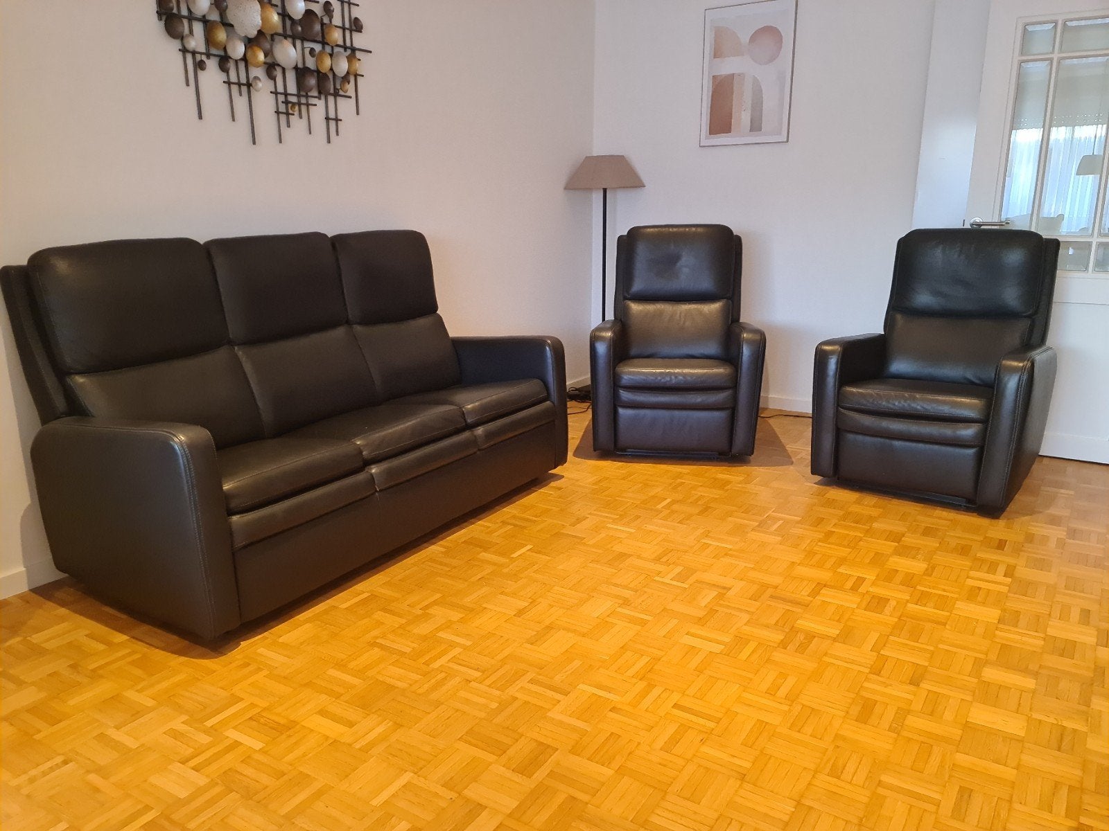 Recor Veyron lederen zetel – 3-zit met 2 elektrische relaxze, Huis en Inrichting, Ophalen of Verzenden, Zo goed als nieuw, Leer