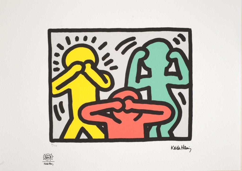 Keith Haring (After) - Horen-Zien-Zwijgen, Antiek en Kunst, Ophalen of Verzenden