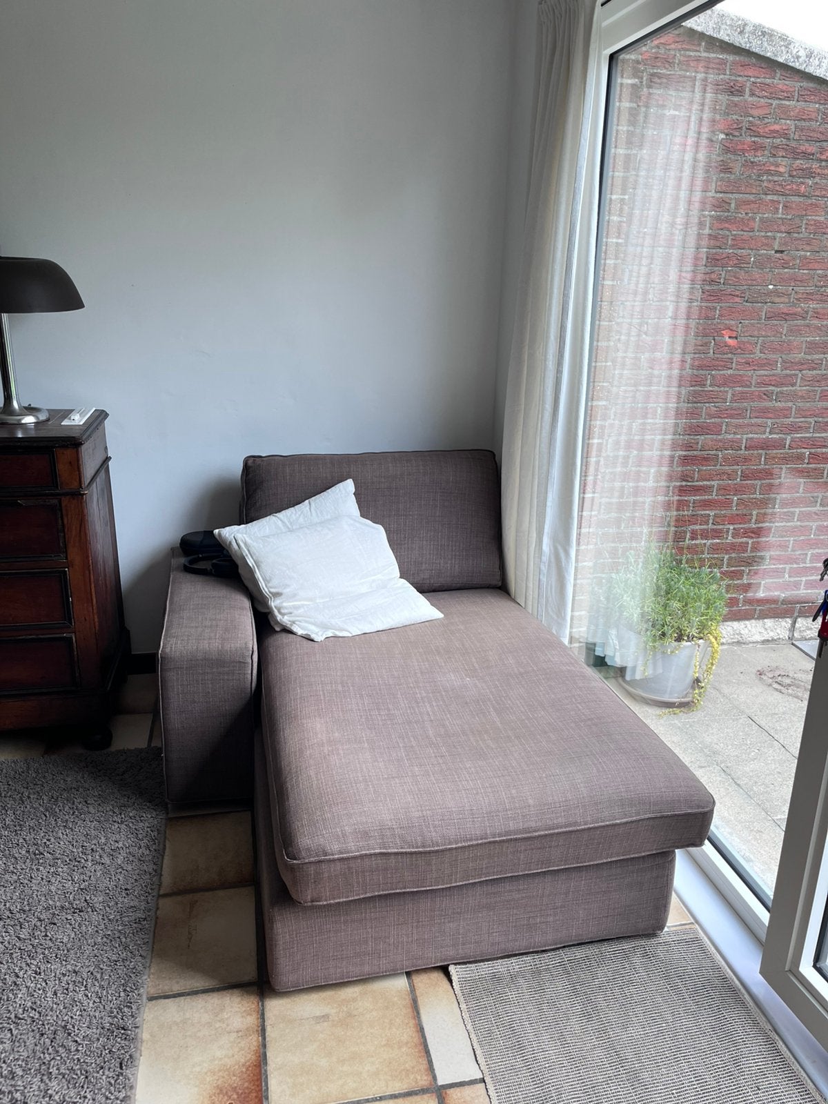 Chaise longue, tissu marron, sans accoudoir, en bon état, Maison & Meubles, Moins de 150 cm, Une personne, Enlèvement, Utilisé