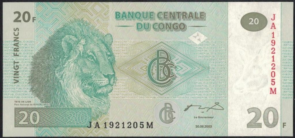 Congo – 20 francs 2003, Ophalen of Verzenden, Overige landen, Los biljet