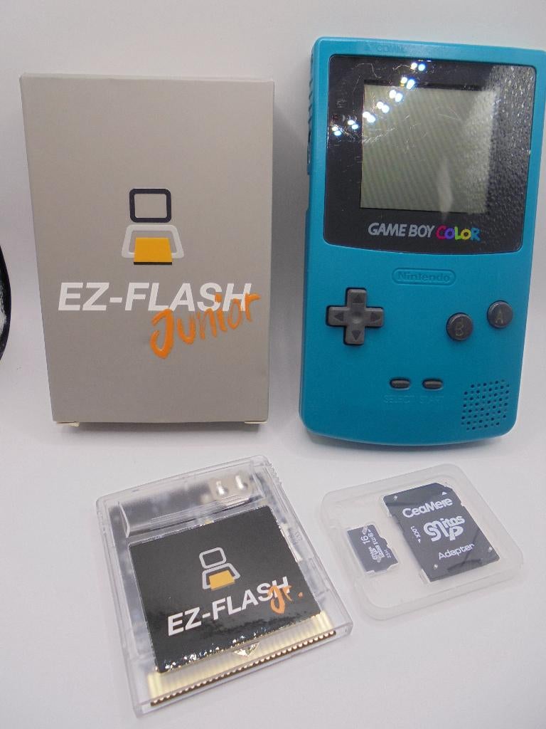 Gameboy Color Teal met Retro game card - Vanaf 99€, Ophalen of Verzenden, Gebruikt, Game Boy Color, Met games