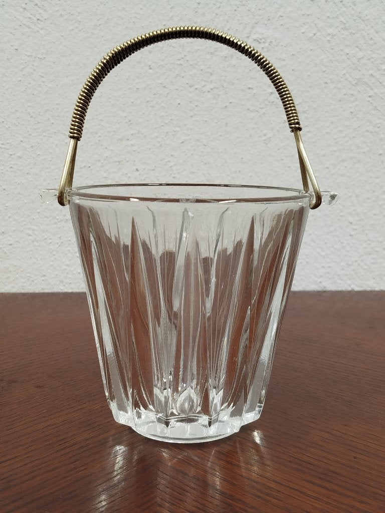 Prachtige Vintage Glazen Ijsemmer met Messing Handvat, Ophalen of Verzenden