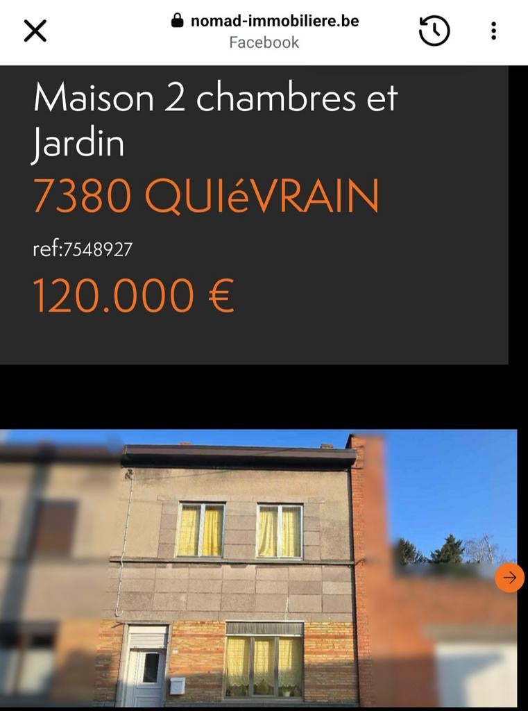 Maison 2 chambres Quiévrain 7380, Immo