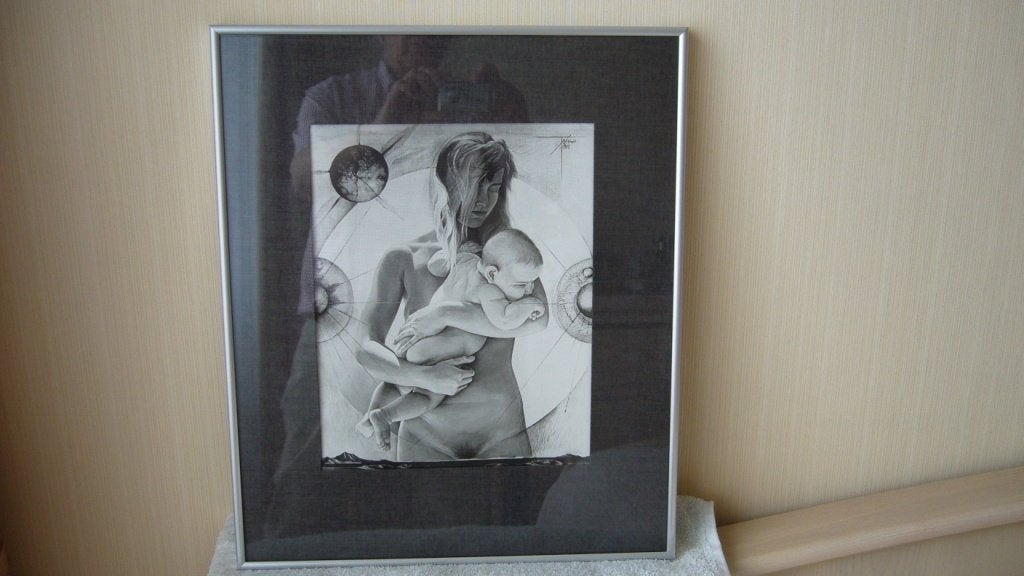 CADRE + GRAVUE FEMME A L'ENFANT, Cadre poster, Argenté, 50 cm, Comme neuf