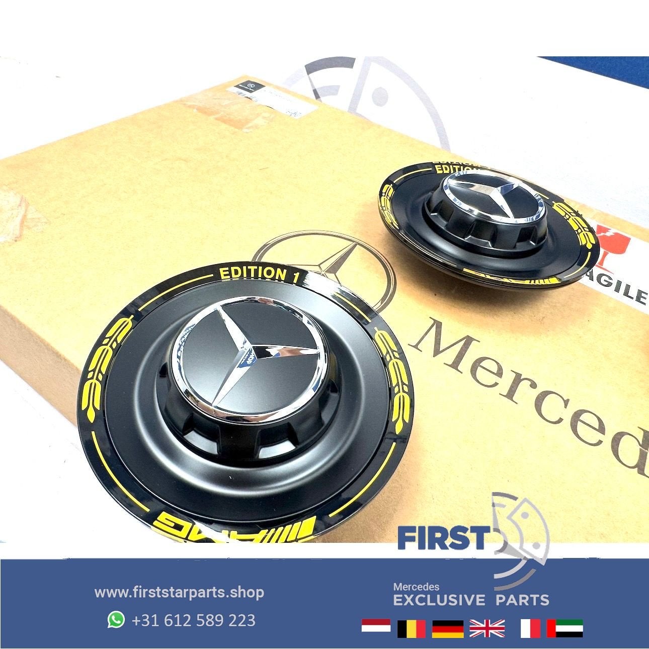 EDITION 1 AMG NAAFKAPPEN SET 4 ZWART GEEL W253 C253 GLC63 GL, Auto-onderdelen, Gebruikt, -, -, Ophalen of Verzenden
