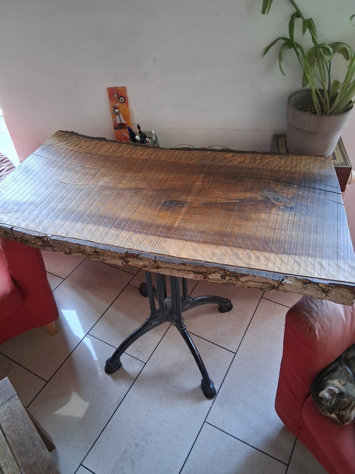 Table en chène pied forger, Enlèvement, Comme neuf