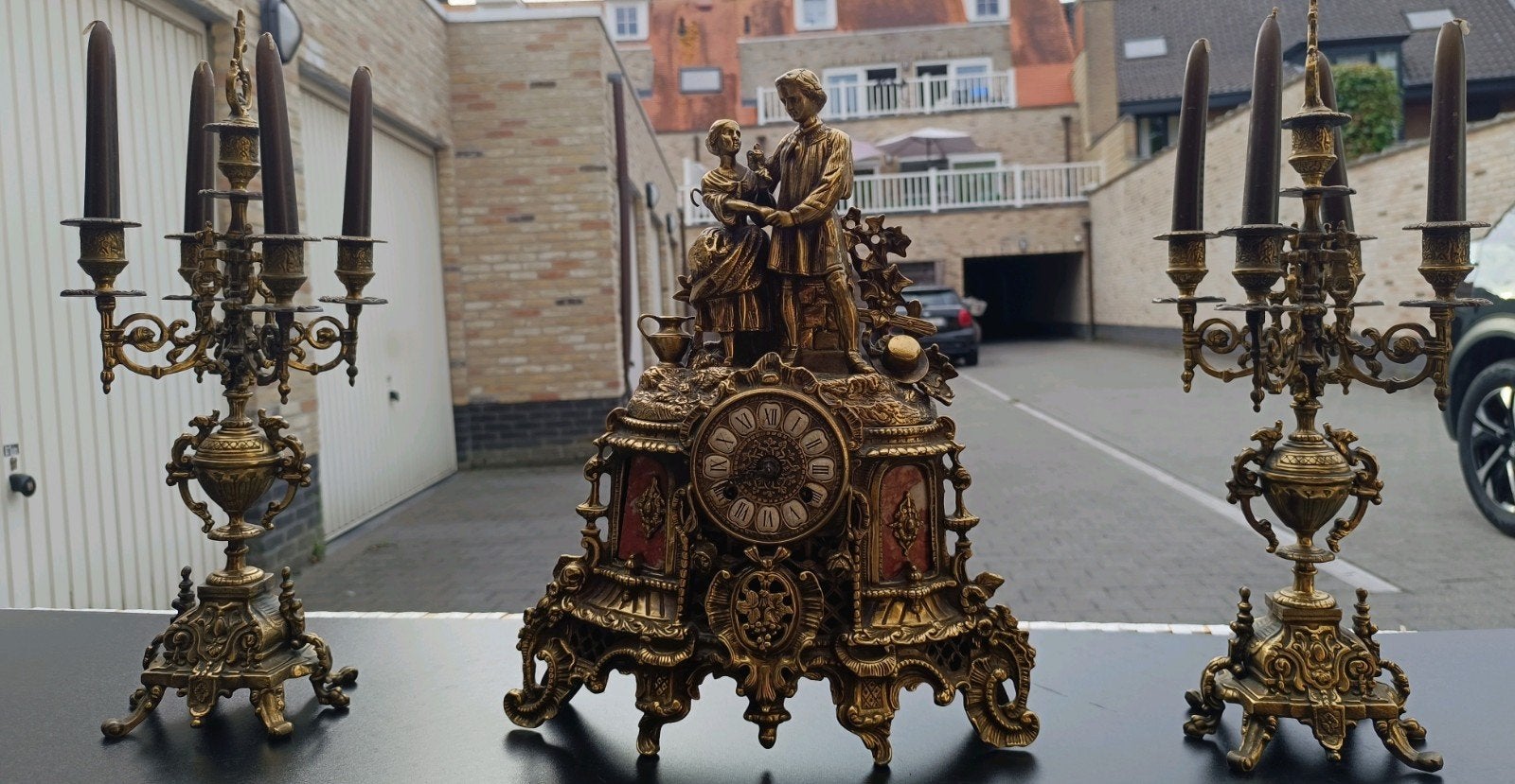Magnifique ensemble de cheminée lourd en 3 pièces - horloge, Enlèvement