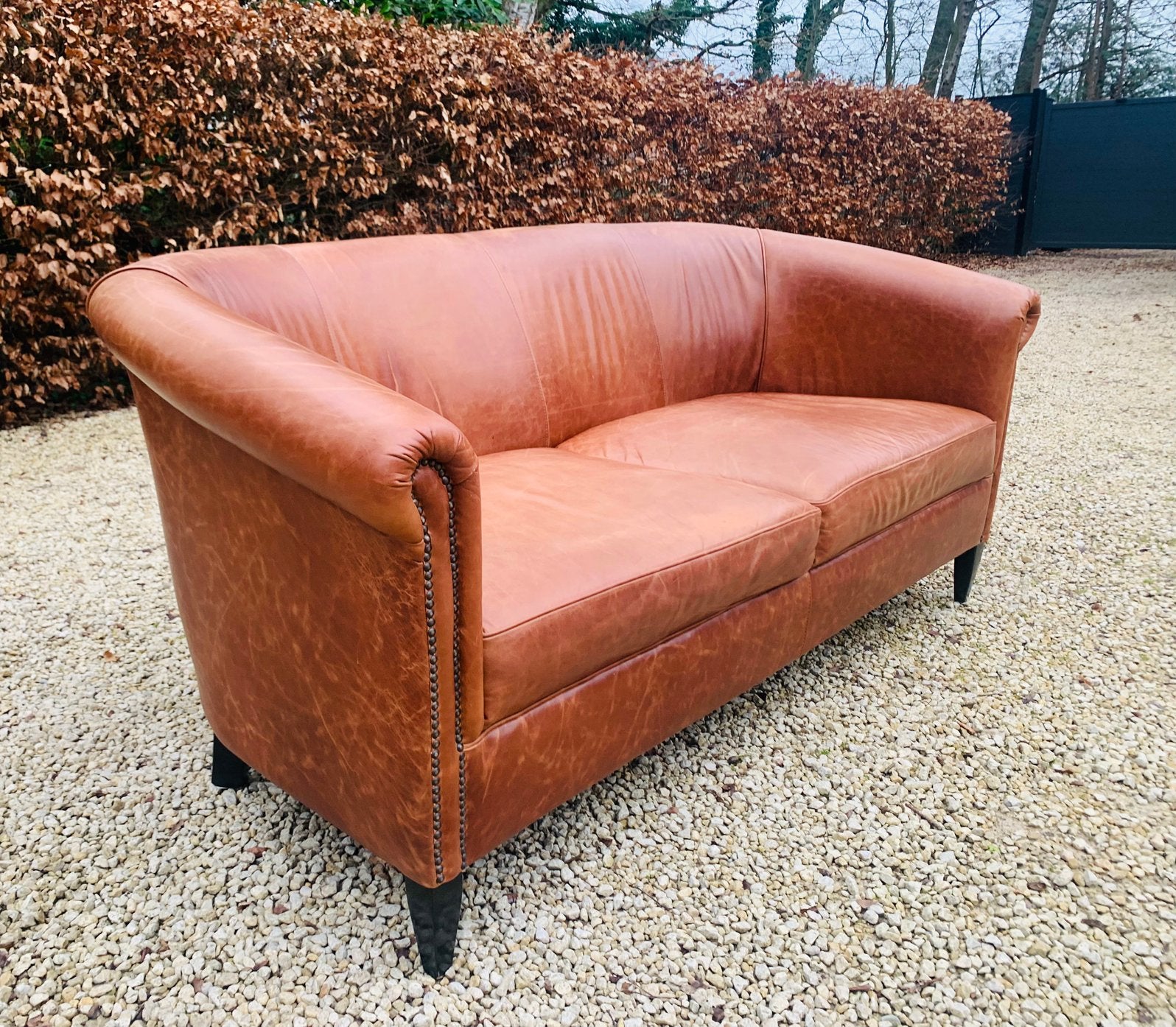 Club/Chesterfield Bank cognac glad Kalfsleder. Heel Netjes!, Huis en Inrichting, Ophalen, Gebruikt, Driepersoons, Leer