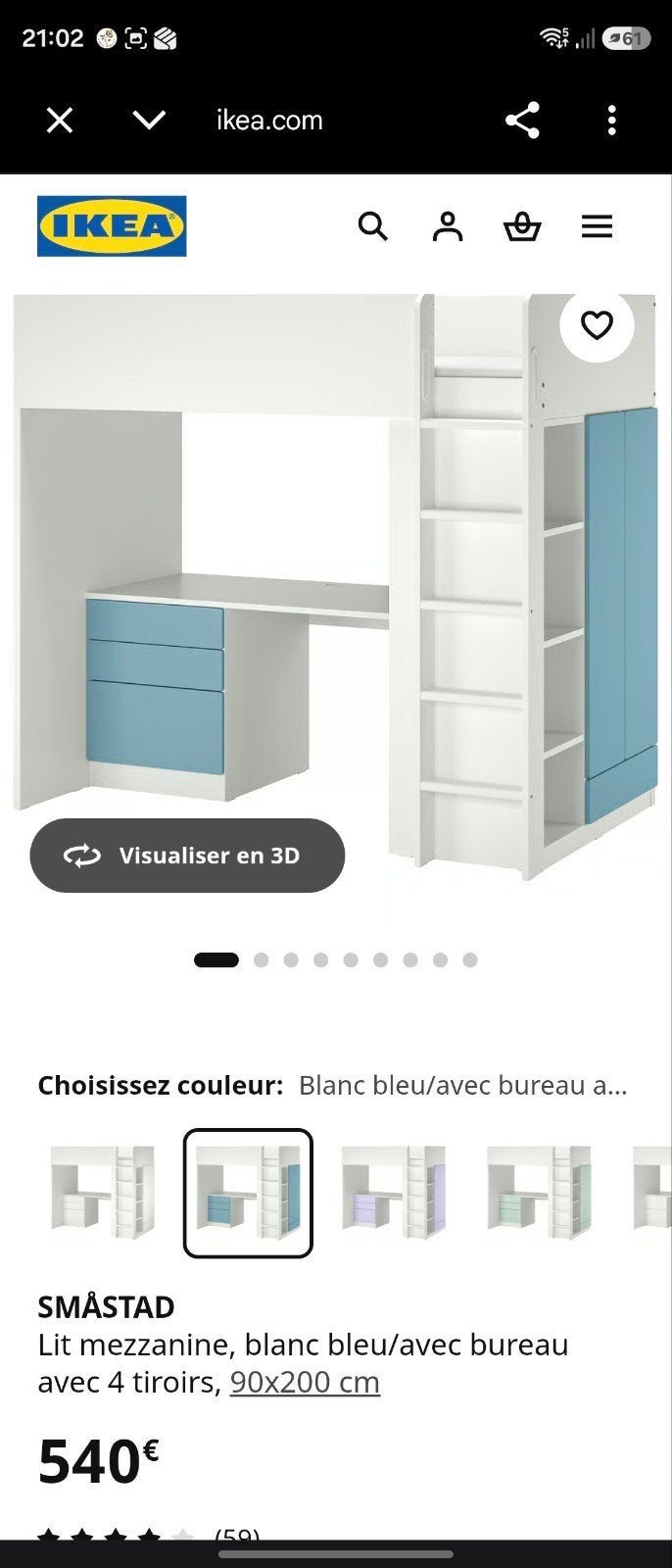 Lit mezzanine Ikea blau 90x200, Enfants & Bébés, Chambre d'enfant | Lits superposés & Lits mezzanines, Enlèvement, Lit mezzanine