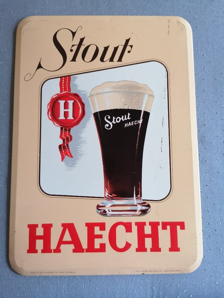 +++ Bordje  Stout  Haecht / 1954 +++, Verzamelen, Merken en Reclamevoorwerpen, Ophalen of Verzenden, Gebruikt