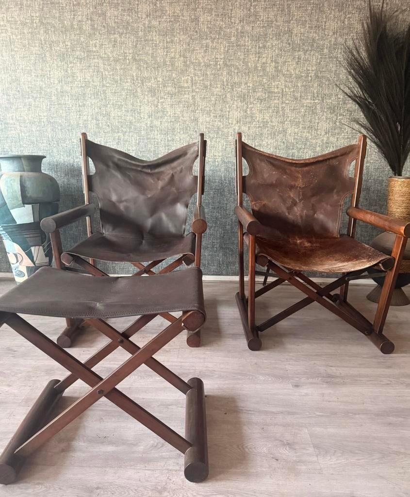2x Vintage PL22 Chairs + Ottoman by Hauner & Eisler, ca60s, Huis en Inrichting, Ophalen, Gebruikt, Leer, Brazilian Vintage Design