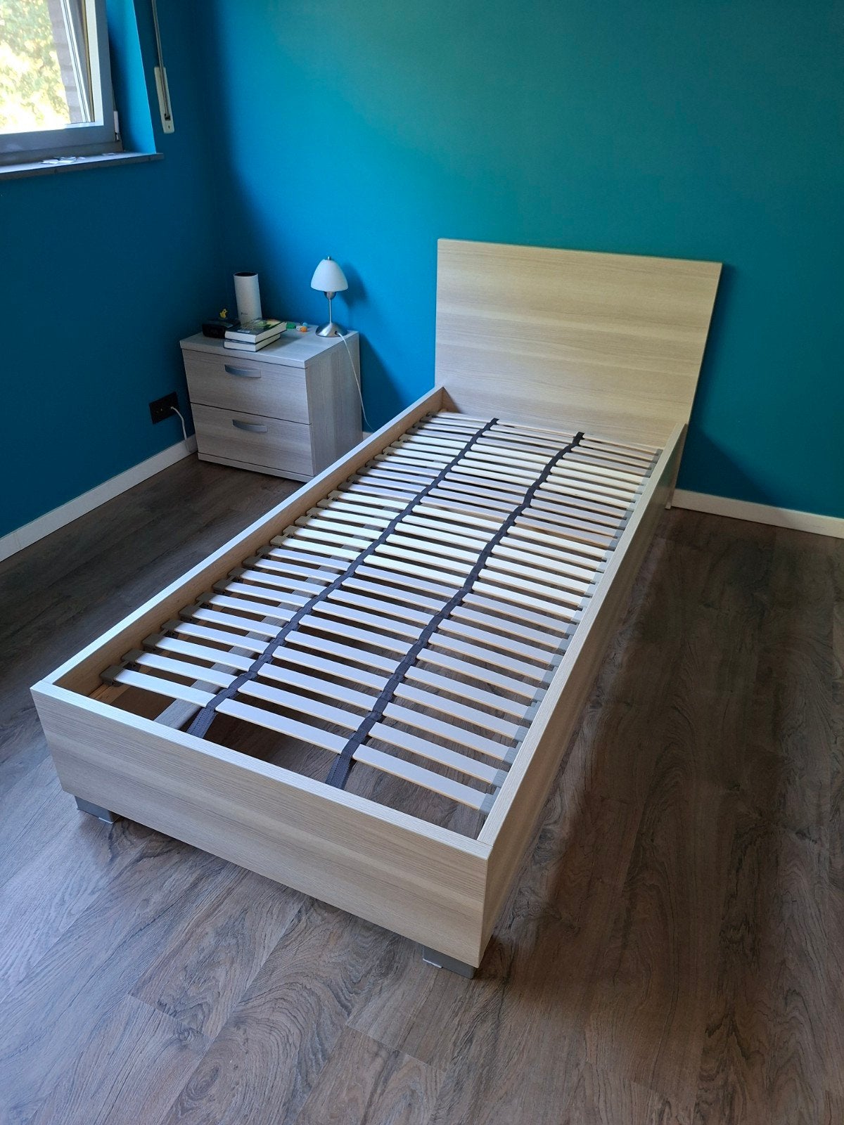 Eenpersoonsbed met lattenbodem, 90 cm, Gris, Enlèvement, 200 cm