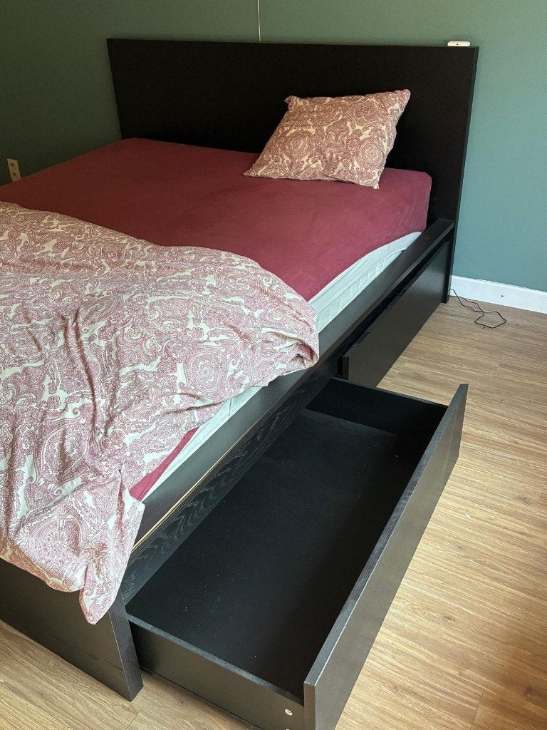 Ikea bed + 4 schuiven, Ophalen, Gebruikt, Zwart, Tweepersoons