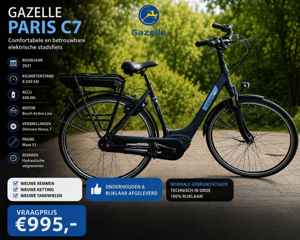 Gazelle Paris C7 HMB 2021-8500 km-Bosch midmotor-MT53, 51 à 55 cm, 50 km par batterie ou plus, Enlèvement, Utilisé