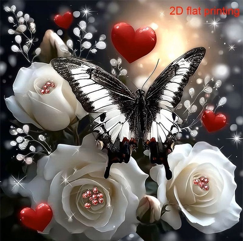 25x25cm Diamond Painting vlinder met rozen (rond) nr 483, Ophalen of Verzenden, Nieuw, Dieren, Diamond painting