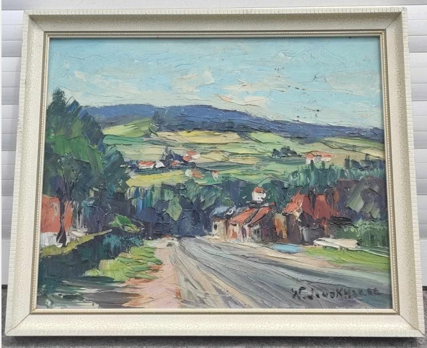 huile sur panneau ruelle signe Walter Jonckheere, Ophalen of Verzenden, Paneel