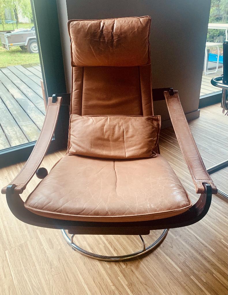 Vintage Åke Fribytter "Supreme" draaifauteuil Nelo Möbel, Huis en Inrichting, Fauteuils, Ophalen, Leer