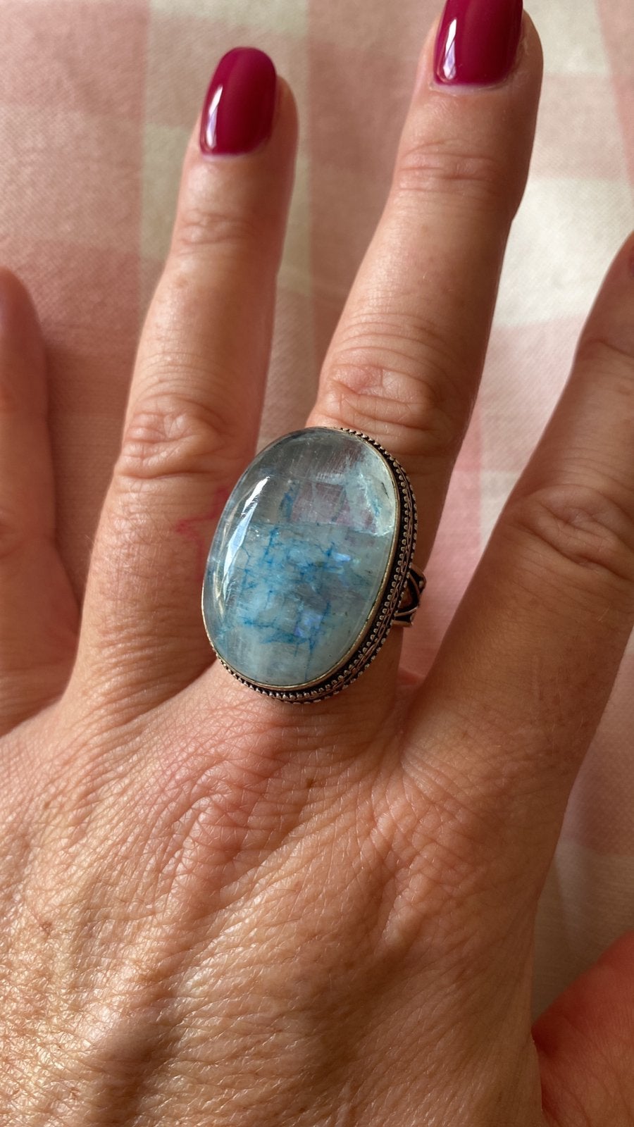 Bague en argent et pierre de lune bleue taille 58, Enlèvement ou Envoi, 18 à 19, Comme neuf, Femme