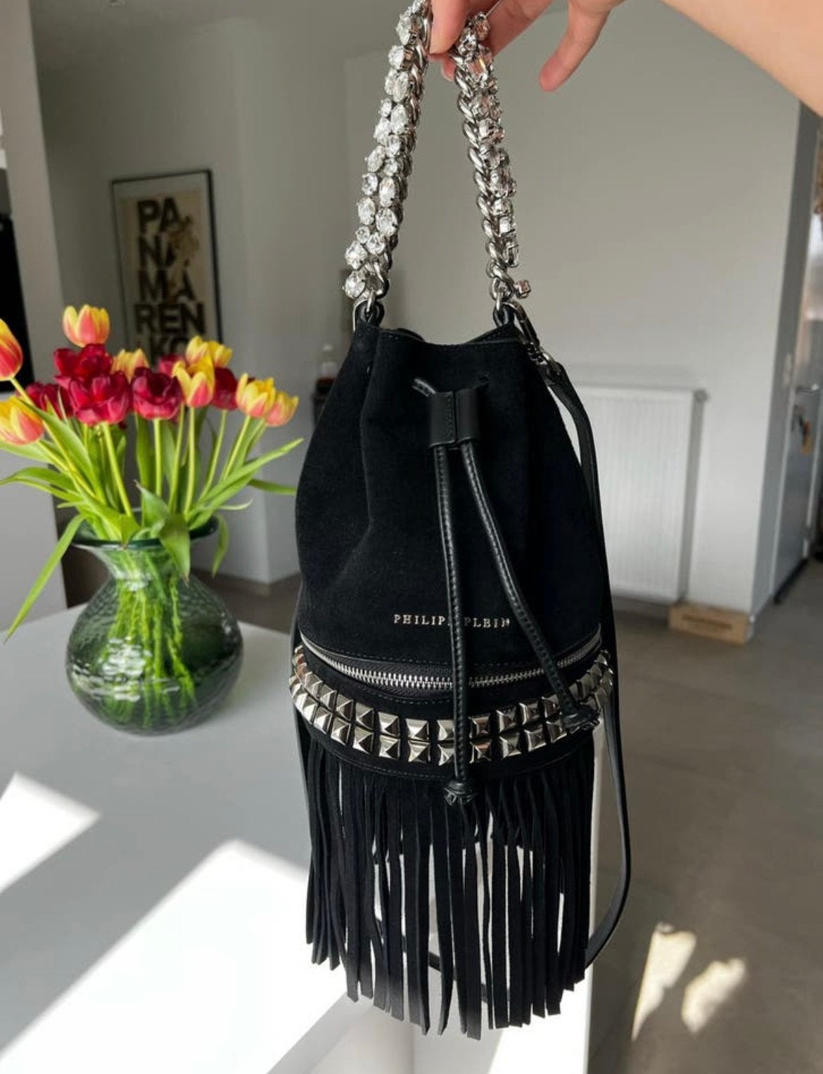 Philipp Plein suede fringe bucket bag, Ophalen, Zo goed als nieuw