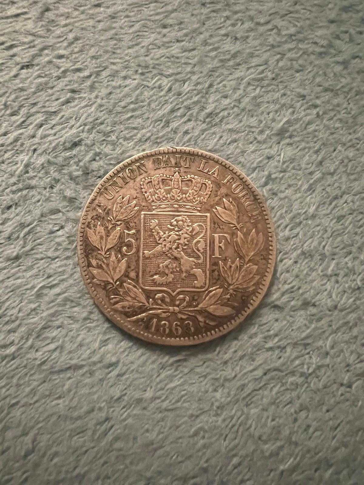 ⁠België 5 Francs 1867 Leopold II -.900 zilver, 25g, Enlèvement, Belgique, Argent