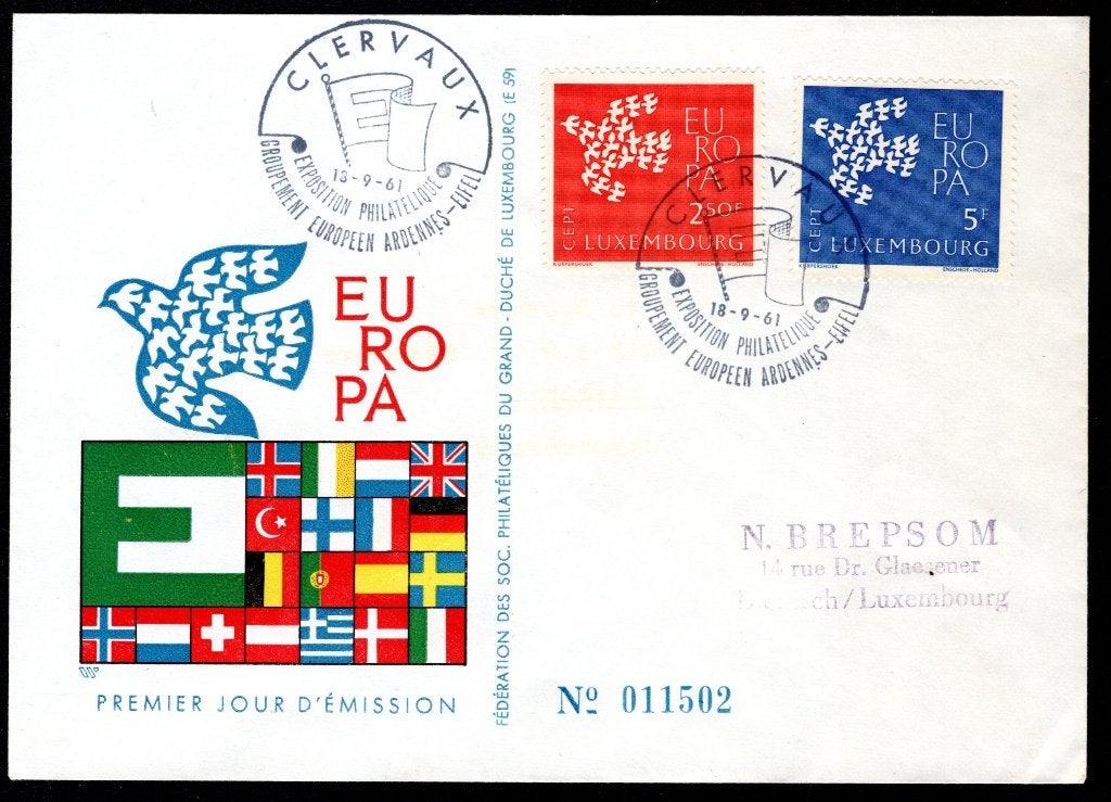 LUXEMBOURG Yt. 601/602 FDC 1961 - EUROPE, Envoi, Luxembourg, Affranchi