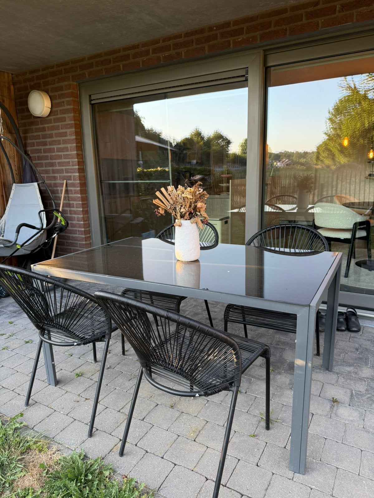 Table de jardin + 4 chaises, Salons de jardin, Comme neuf, Rotin, Table à dinner