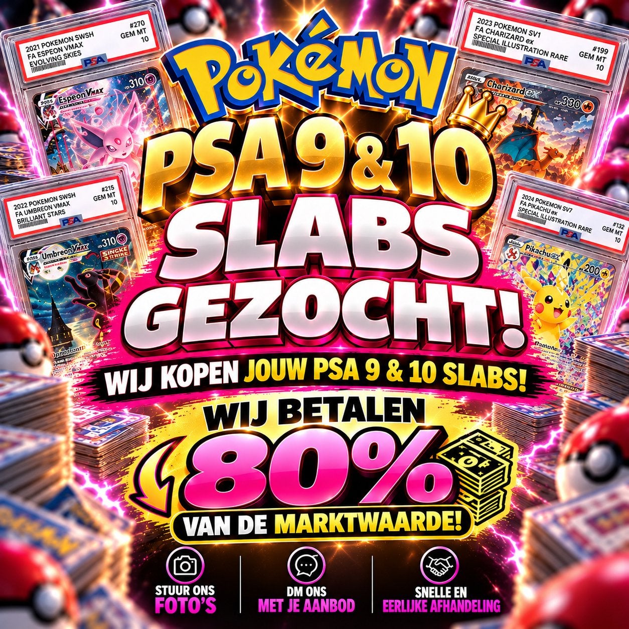 🔥 GEZOCHT: POKÉMON PSA 9 & PSA 10 SLABS 🔥, Ophalen, Nieuw, Losse kaart, Foil