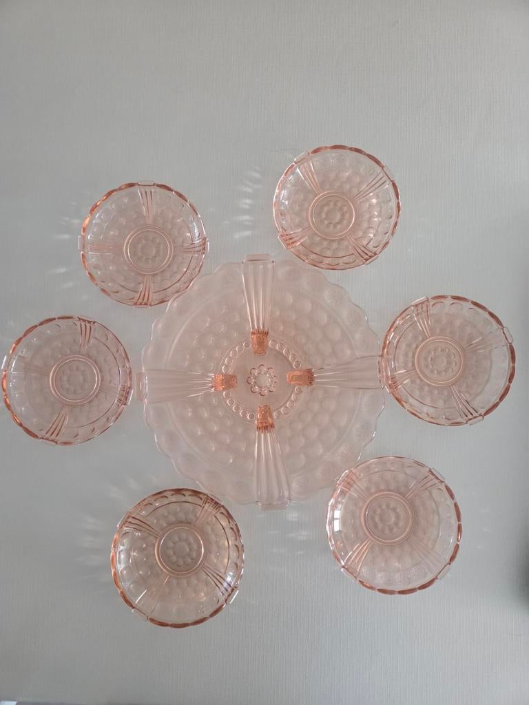 Vintage Deco Glazen Dessertset 7 delig persglas, Postzegels en Munten, Munten | Europa | Euromunten, Ophalen