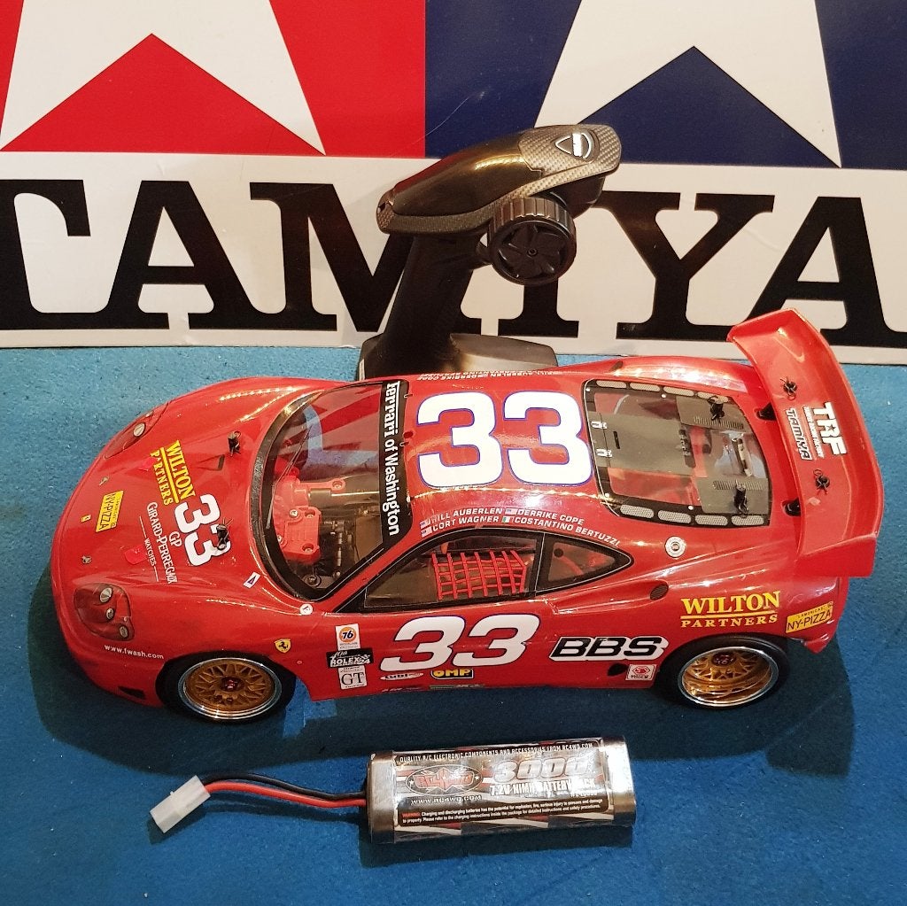 Châssis Tamiya TA02 d'époque + Tamiya Ferrari 360 Modena RTR, Échelle 1:10, Électro, RTR (Ready to Run), Envoi