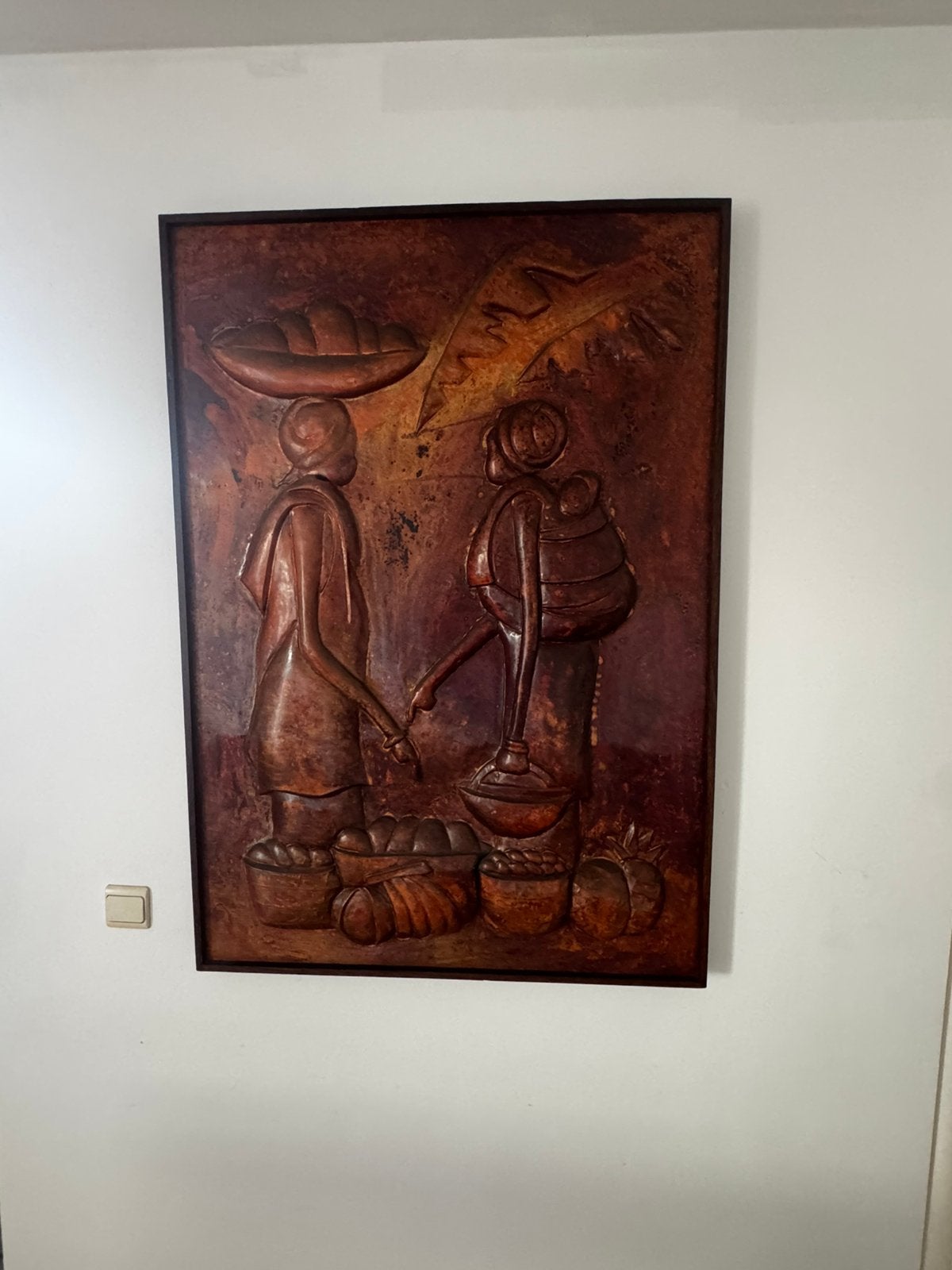 Gabriel Kalumba "Scène de village congolais" 120x80 cm, Antiek en Kunst, Kunst | Schilderijen | Abstract, Ophalen