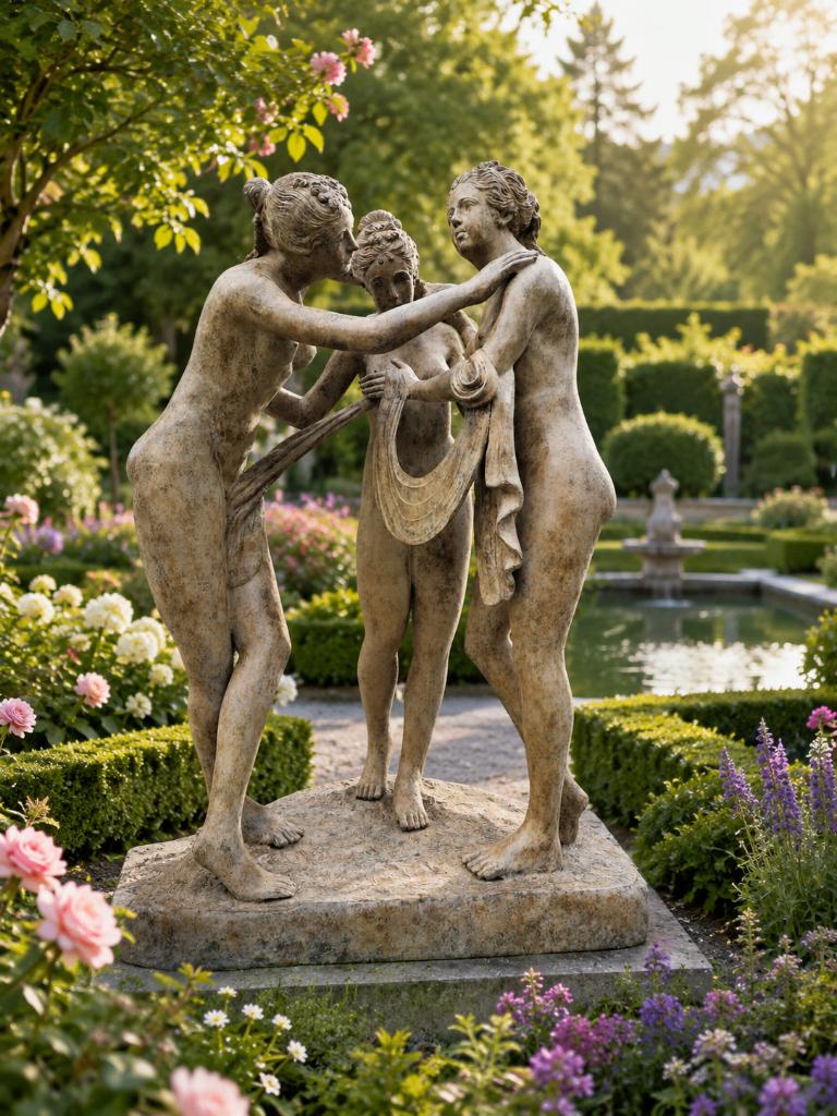 BRONZEN EXCLUSIEF TUINBEELD LEVENSGROOT MET 3 DAMES TOPSTUK!, Tuin en Terras, Ophalen of Verzenden, Zo goed als nieuw, Overige materialen