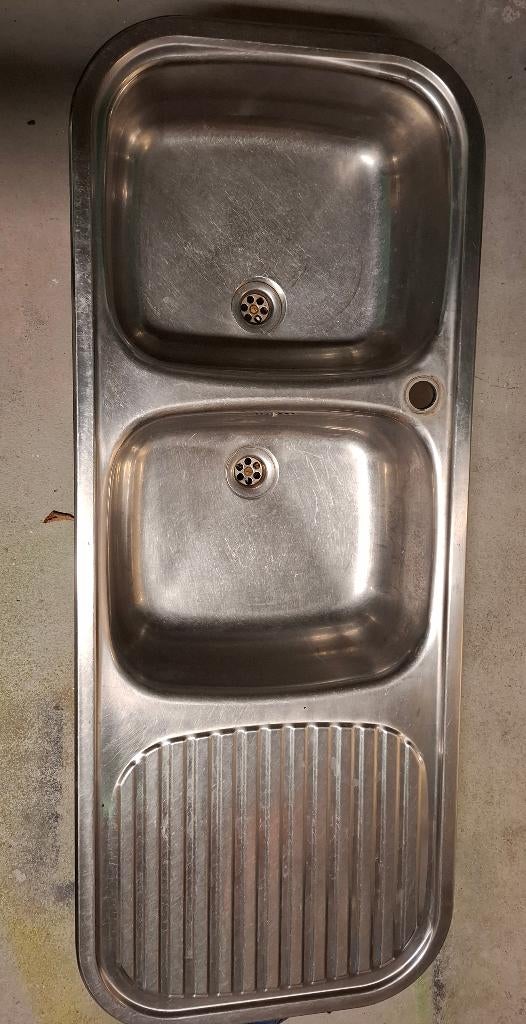 Dubbele afwasbak inox, Ophalen, Gebruikt, 100 tot 150 cm, Minder dan 25 cm