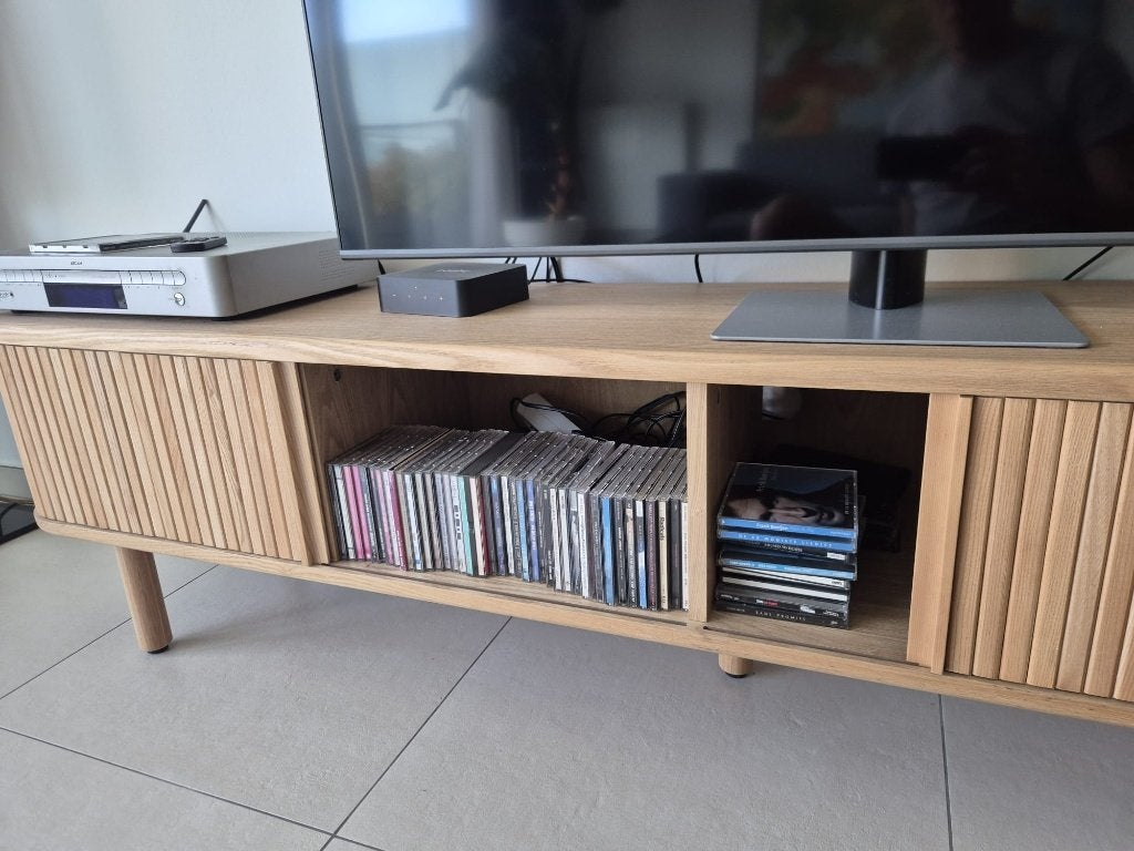 TV meubel, Kave Home Mailen 200 cm - Essen Natural, Ophalen, 150 tot 200 cm, Zo goed als nieuw, Moderne klassieker