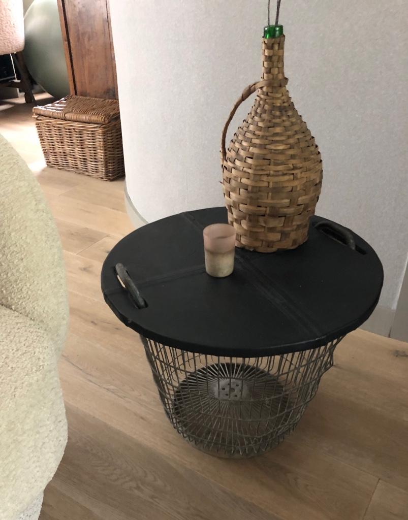 Brocante uniek bijzettafeltje zink en leder, Antiek en Kunst, Ophalen