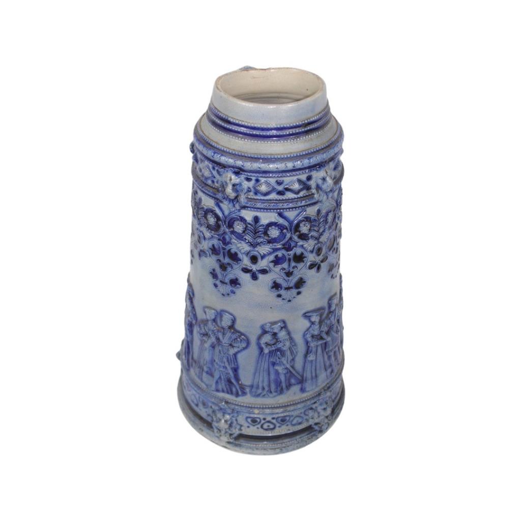 Zeer grote blauwe zandstenen kruik met reliëf 19e Duitsland, Antiek en Kunst, Ophalen of Verzenden
